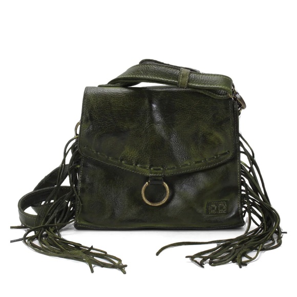 Bed Stu Handbags - Bed Stu “Hidden” Green Leather Crossbody Bag with Fringe